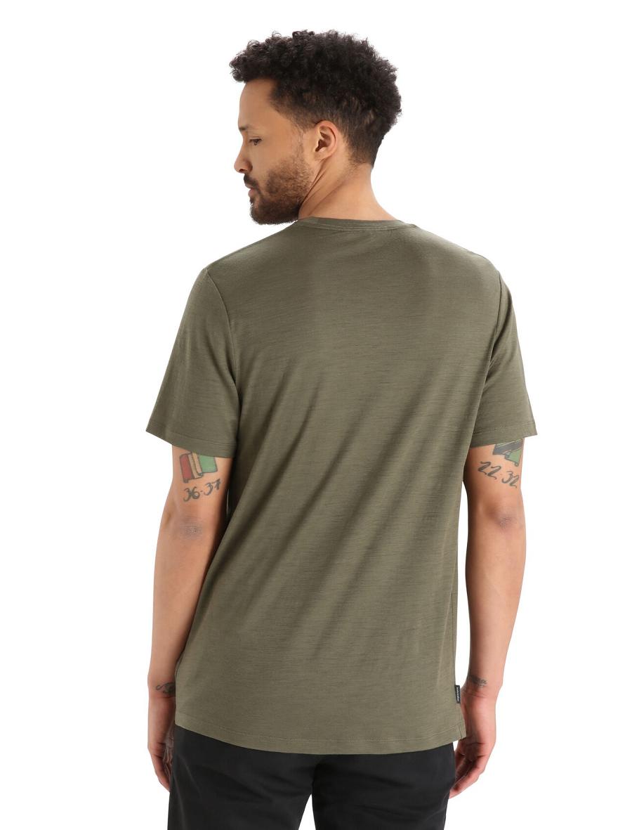 T Shirts Icebreaker Merino Tech Lite II Corta Sleeve Ski Stripes Homme Vert Olive | FR 1175AHKP